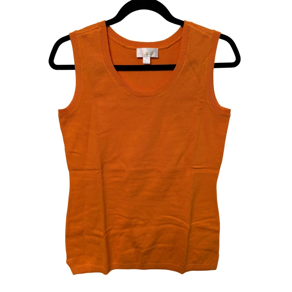 Belle by Kim Gravel Womens XS Orange Knit Scoop Neck Sleeveless Sweater Tank Top